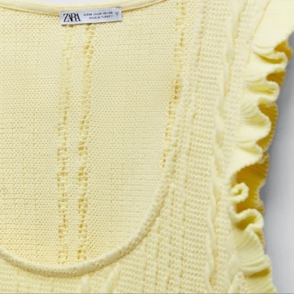 ZARA Yellow Knit Ruffle Sleeve Crop Top - Size M - Picture 10 of 10